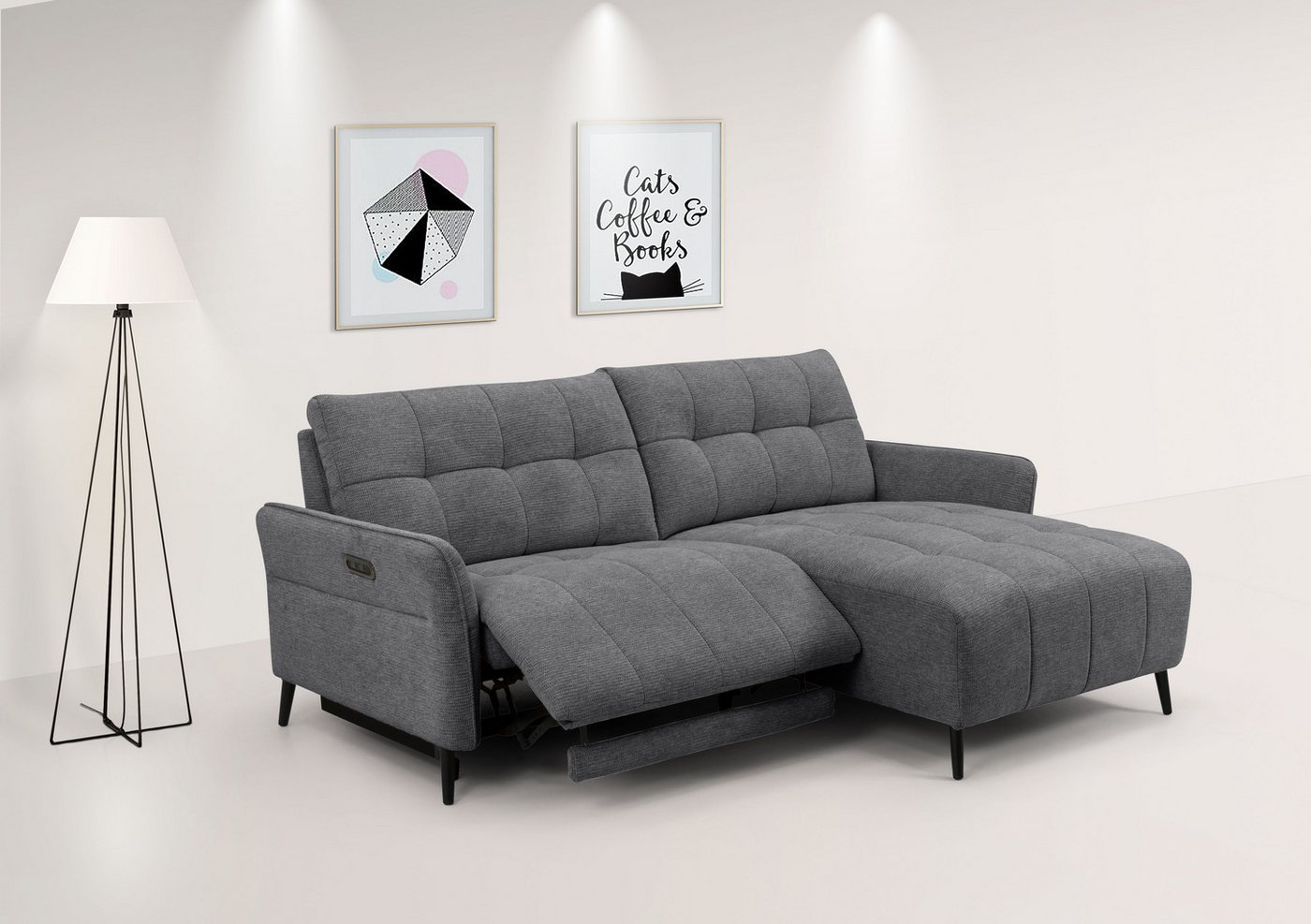 INOSIGN Ecksofa DENIO 3-Sitzer, L-Form (Breite 209cm), elektr. Relaxfunktion, USB-A/C, und Recamiere, Liegefunktion durch Recliner 105°-150° von INOSIGN