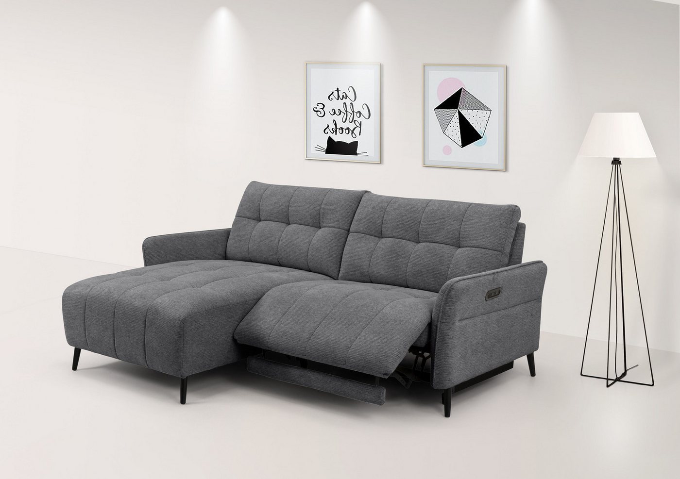 INOSIGN Ecksofa DENIO 3-Sitzer, L-Form (Breite 209cm), elektr. Relaxfunktion, USB-A/C, und Recamiere, Liegefunktion durch Recliner 105°-150° von INOSIGN