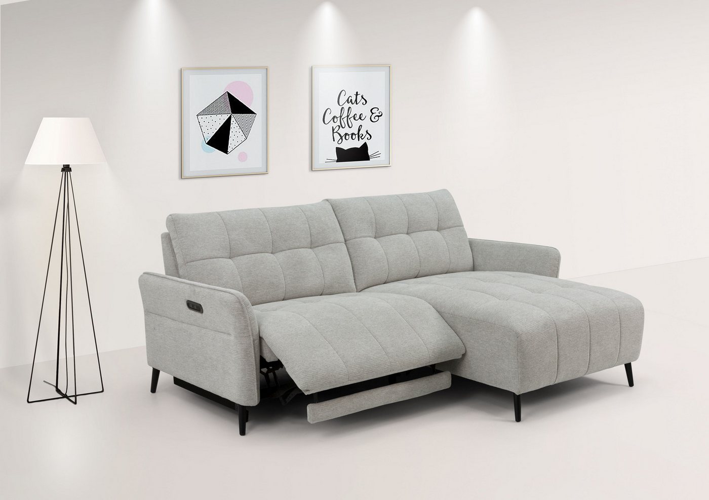 INOSIGN Ecksofa DENIO 3-Sitzer, L-Form (Breite 209cm), elektr. Relaxfunktion, USB-A/C, Liegefunktion durch Recliner, Federkernpolsterung von INOSIGN