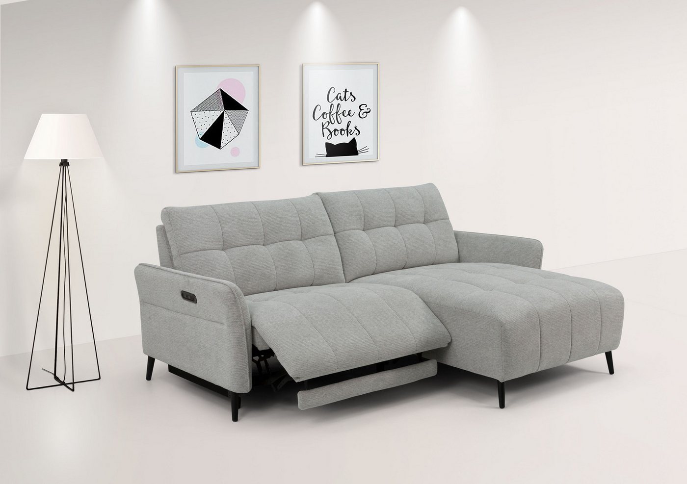 INOSIGN Ecksofa DENIO 3-Sitzer, L-Form (Breite 209cm), elektr. Relaxfunktion, USB-A/C, und Recamiere, Liegefunktion durch Recliner 105°-150° von INOSIGN