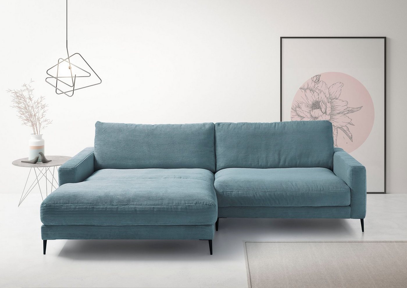 INOSIGN Ecksofa Downtown, B/T/H: 272/190/84 cm L-Form, weicher Sitzkomfort auch in Cord und Bouclé, incl. Zierkissen von INOSIGN