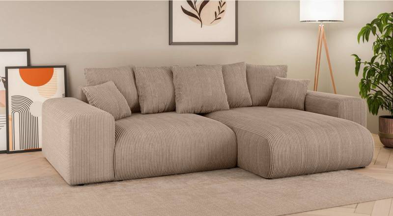 Home affaire Ecksofa LAKESIDE mit Bettfunktion und Bettkasten, B/T/H 257/166/84 cm, L-Form, Recamiere beidseitig montierbar, mit Wellenunterfederung von Home affaire