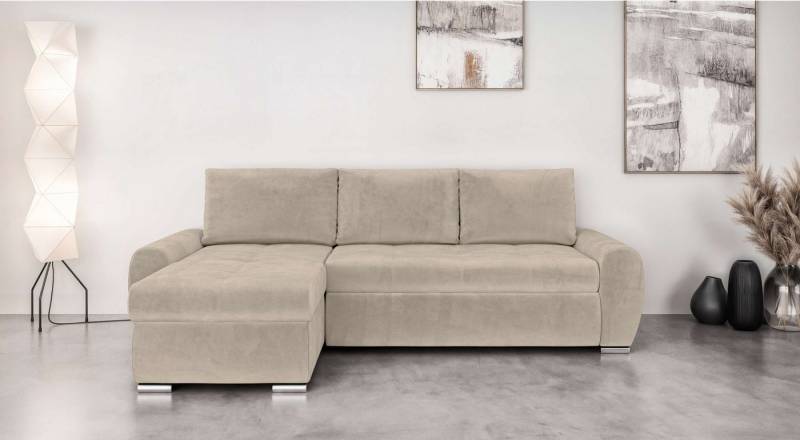 INOSIGN Ecksofa HAVERHILL Schlafsofa mit Bettkasten, Maße B/H/T: 237/89/166 cm, L-Form mit Recamiere links oder rechts bestellbar, Wellenunterfederung von INOSIGN