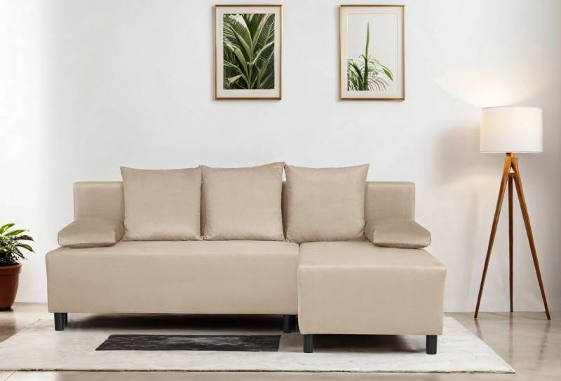 INOSIGN Ecksofa IWALANI, Schlafsofa mit Bettkasten, Recamiere beidseitig montierbar, L-Form, B/T/H 199/135/83 cm, Struktur weich & Velvet von INOSIGN