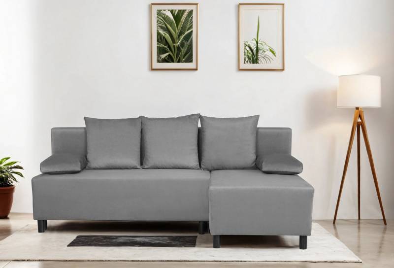 INOSIGN Ecksofa IWALANI, Schlafsofa mit Bettkasten, Recamiere beidseitig montierbar, L-Form, B/T/H 199/135/83 cm, Struktur weich & Velvet von INOSIGN