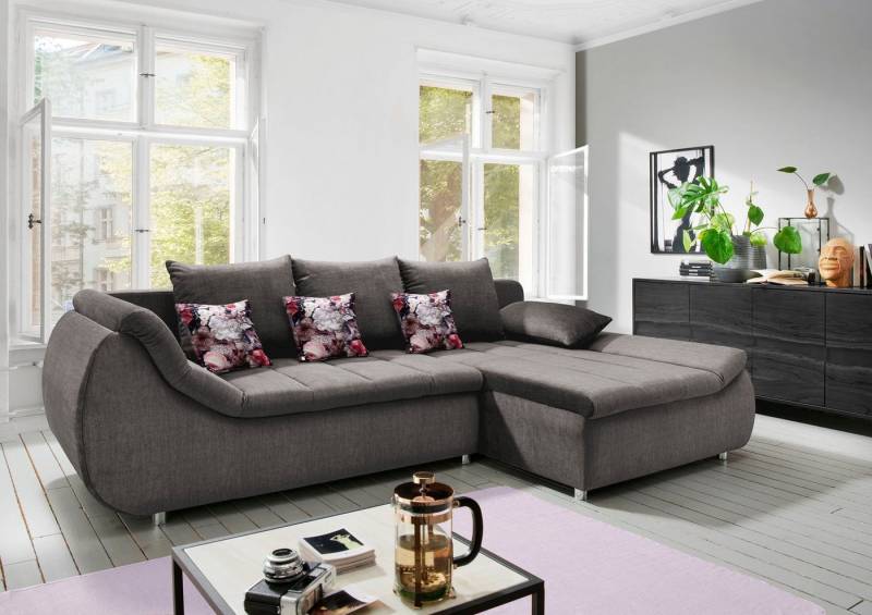 INOSIGN Ecksofa Imola elegant und modern, aktuelle Steppung im Sitz, bequem, L-Form, auch mit Bettfunktion und Bettkasten von INOSIGN