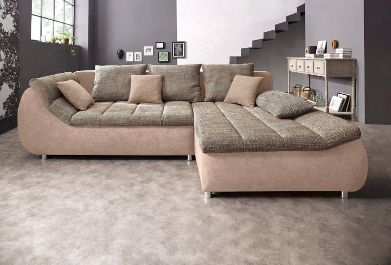 INOSIGN Ecksofa Imola, bequem, aktuelle Steppung im Sitz, L-Form, Breite 270cm, wahlweise mit Bettfunktion von INOSIGN