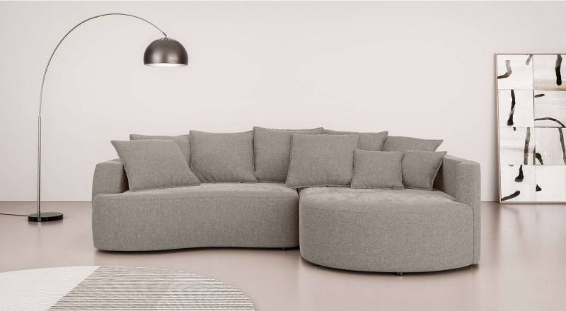 INOSIGN Ecksofa Kahekili, Schlafsofa mit Bettkasten, Maße B/T/H: 255/181/90/ cm, L-Form mit Wellenunterfederung, 7 Rückenkissen und 2 Zierkissen von INOSIGN