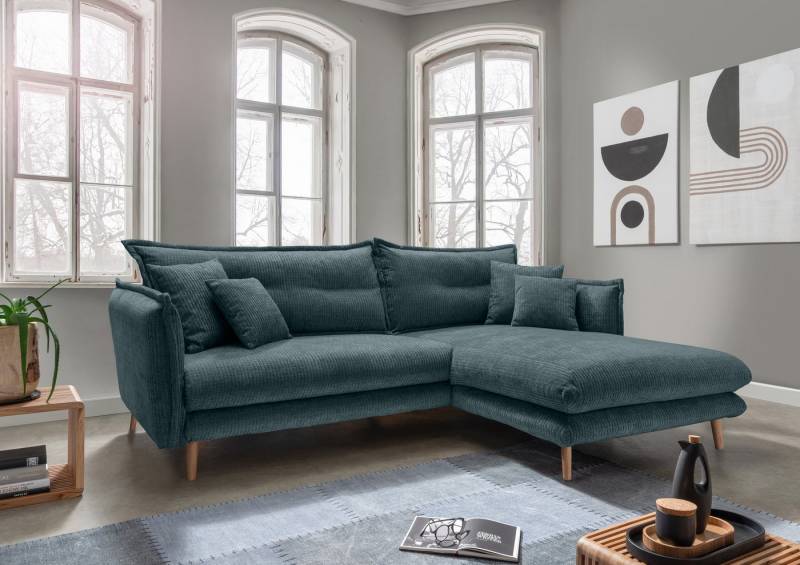 INOSIGN Ecksofa Lazio modern und bequem, schmale Armlehnen, tolle Detailverarbeitung, zwei verschiedene Fußfarben wählbar von INOSIGN