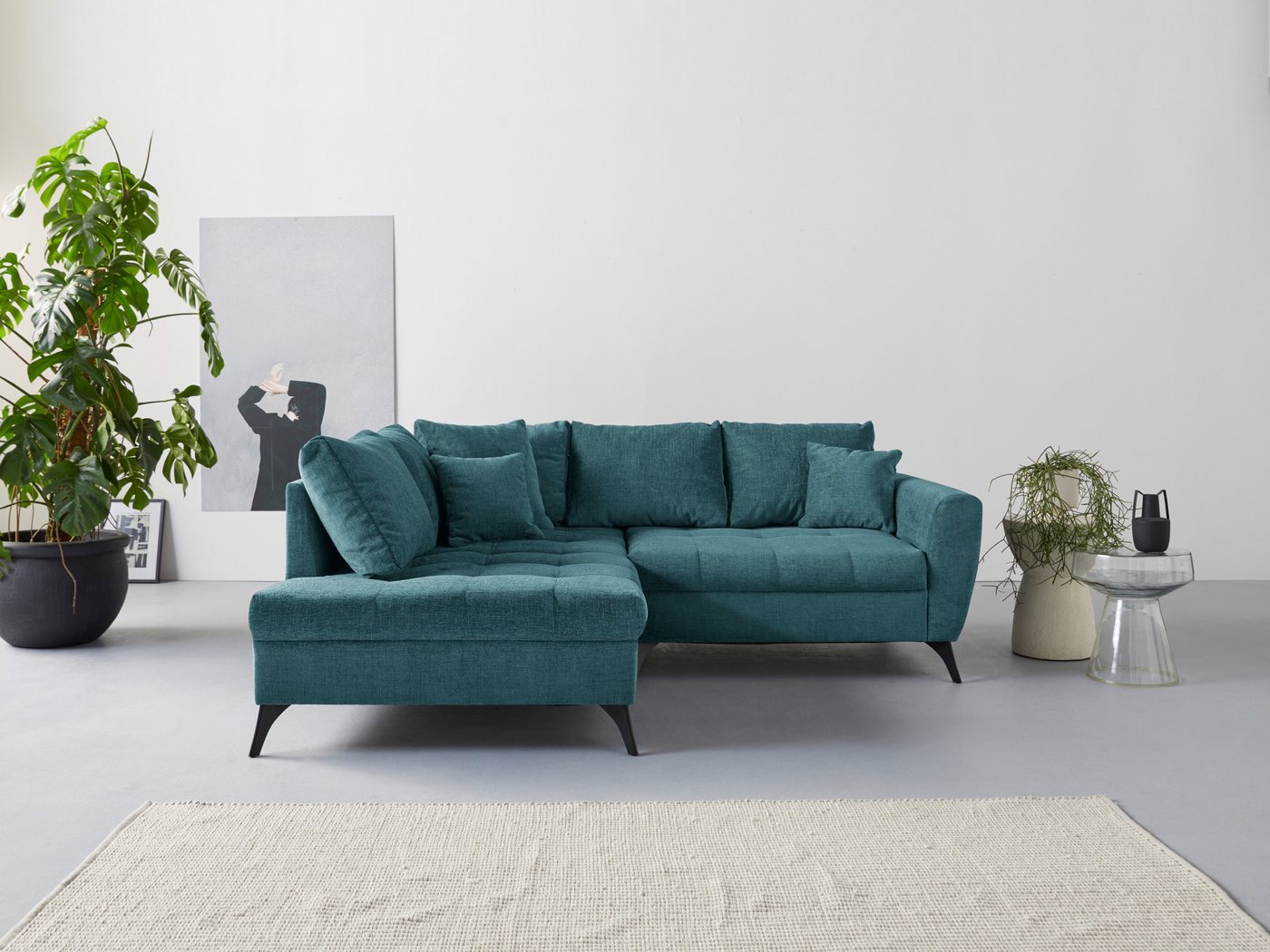 INOSIGN Ecksofa Lörby L-Form, auch mit Aqua clean-Bezug, feine Steppung im Sitzbereich, lose Kissen von INOSIGN