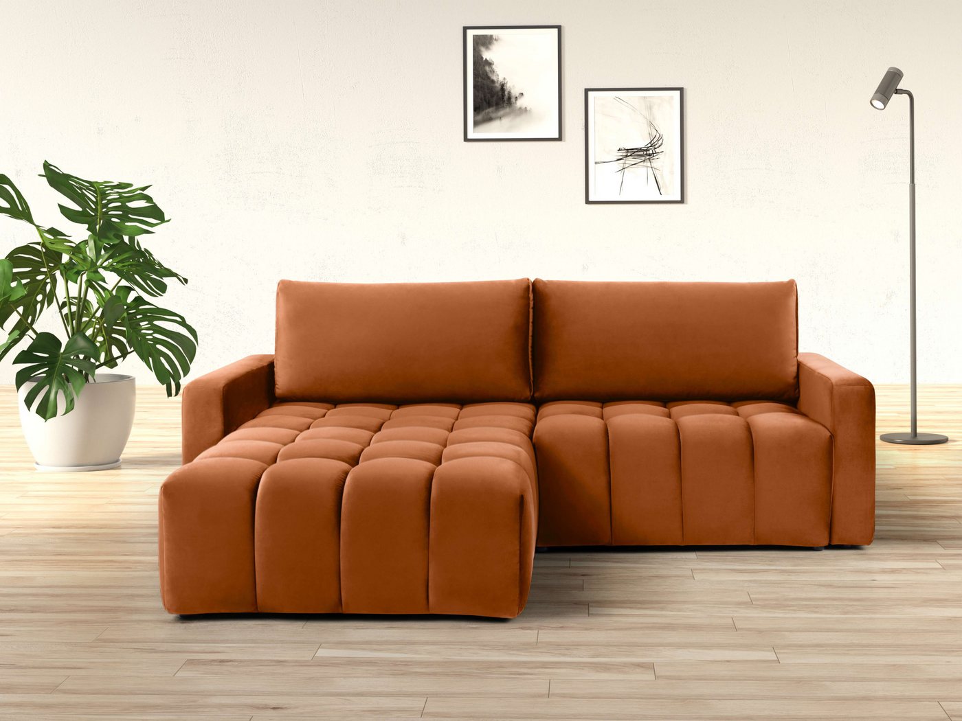 INOSIGN Ecksofa MARVEO L-Form, aufwändige Steppung im Sitzbereich, mit Bettfunktion (Liegefläche: 205x151cm) und Bettkasten (96,5x66,5cm) von INOSIGN