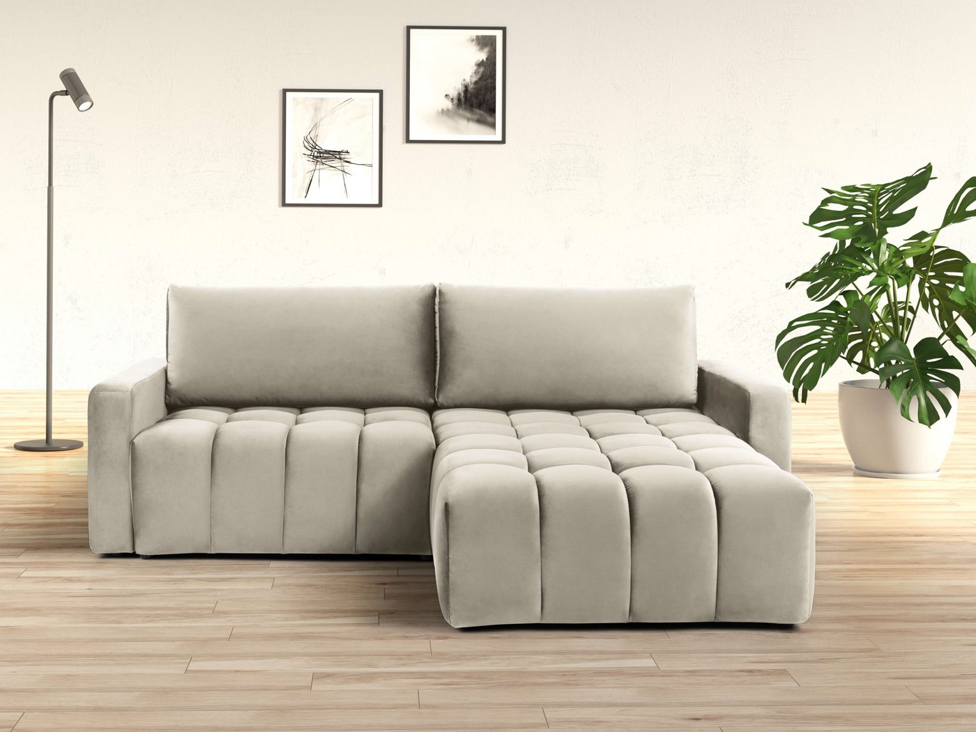 INOSIGN Ecksofa MARVEO L-Form, aufwändige Steppung im Sitzbereich, mit Bettfunktion (Liegefläche: 205x151cm) und Bettkasten (96,5x66,5cm) von INOSIGN