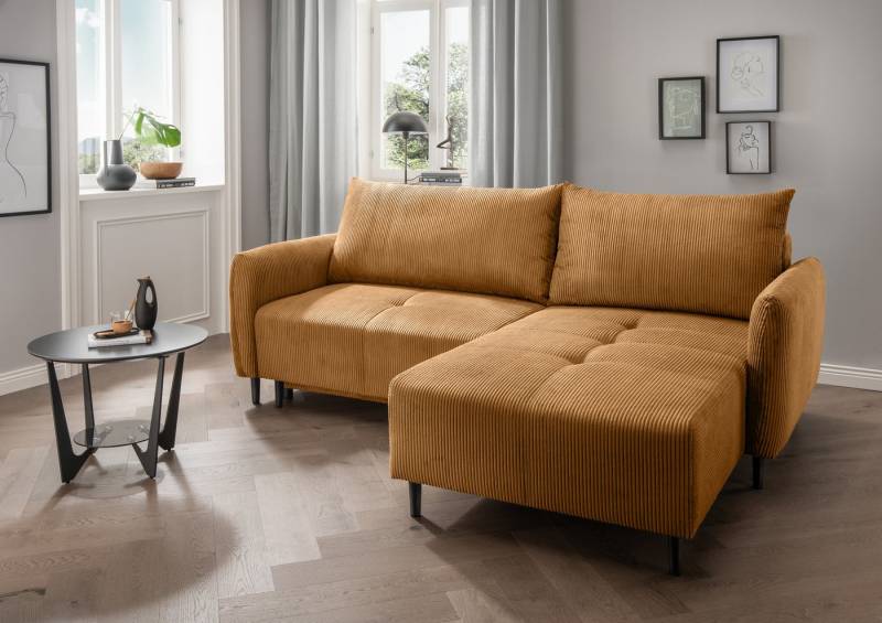 INOSIGN Ecksofa Mara, L-Form, aktueller Cord Bezug und tolle Farben, schmale Armlehnen, whlw. mit Bettfunktion,Recamiere links/rechts montierbar, Breite 238cm von INOSIGN
