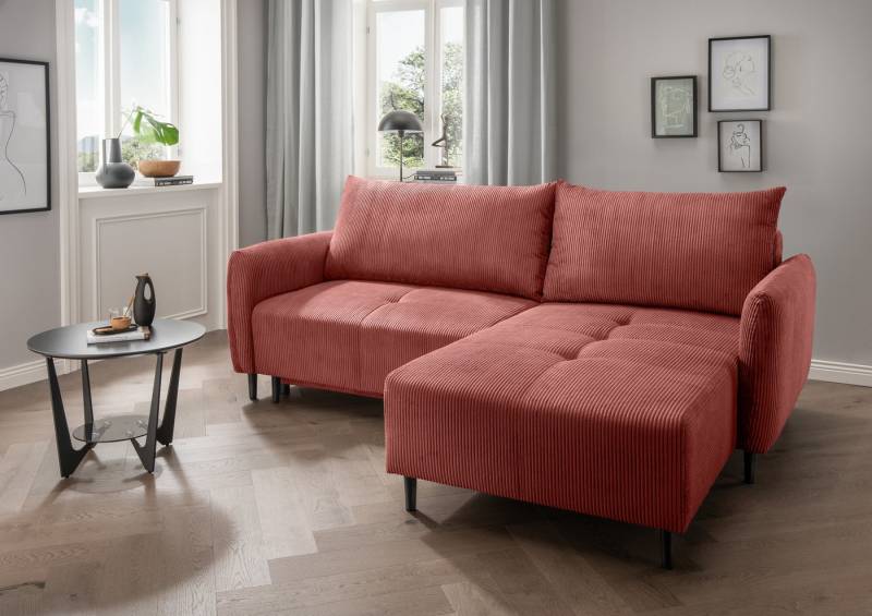 INOSIGN Ecksofa Mara, L-Form, aktueller Cord Bezug und tolle Farben, schmale Armlehnen, whlw. mit Bettfunktion,Recamiere links/rechts montierbar, Breite 238cm von INOSIGN