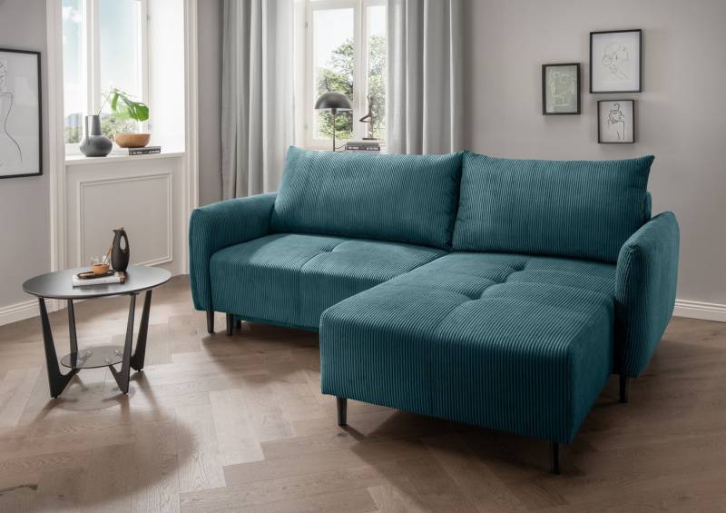 INOSIGN Ecksofa Mara, L-Form, aktueller Cord Bezug und tolle Farben, schmale Armlehnen, whlw. mit Bettfunktion,Recamiere links/rechts montierbar, Breite 238cm von INOSIGN