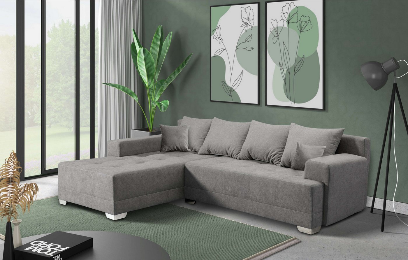 INOSIGN Ecksofa Riverton,L-Form, 267cm, Liegefl. (125/215 cm) u. Bettkasten, Struktur, Recamiere wechselbar von INOSIGN