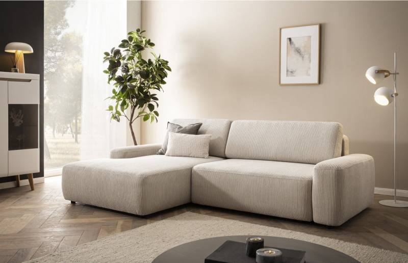 INOSIGN Ecksofa TORGE (264cm), Schlafsofa in Cord, Samtvelours o Struktur fein, L-Form, Schlaffunktion, Bettkasten, Liegefläche: 125/210 cm von INOSIGN