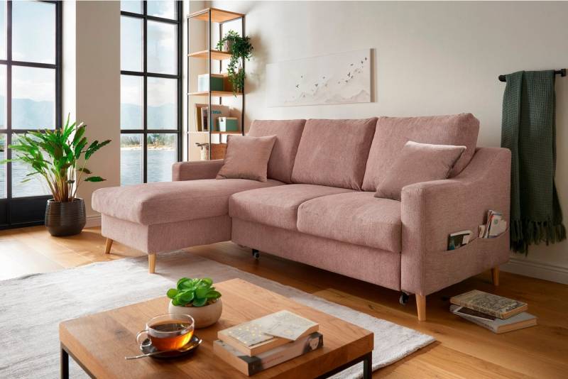 INOSIGN Ecksofa Valentina L-Form, 2 Zierkissen, mit Seitentasche, ausziehbarer Liegefläche, Bettkasten von INOSIGN