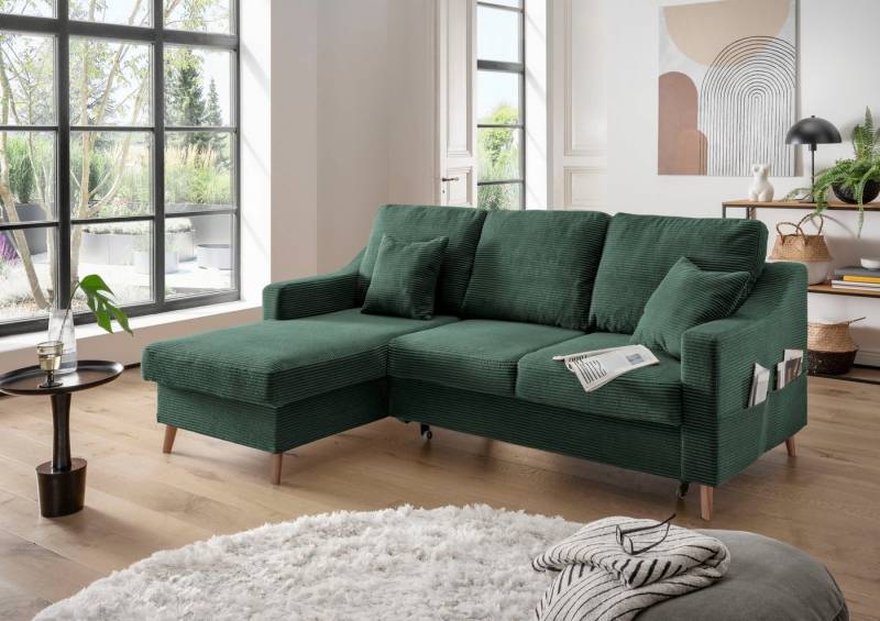 INOSIGN Ecksofa Valentina L-Form, 2 Zierkissen, mit Seitentasche, ausziehbarer Liegefläche, Bettkasten von INOSIGN
