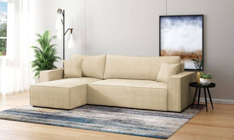 INOSIGN Ecksofa Winton Cordsofa / Schlafsofa 253 cm, Cord, Recamiere wechselbar, Schlaffunktion (130/208cm), Bettkasten von INOSIGN