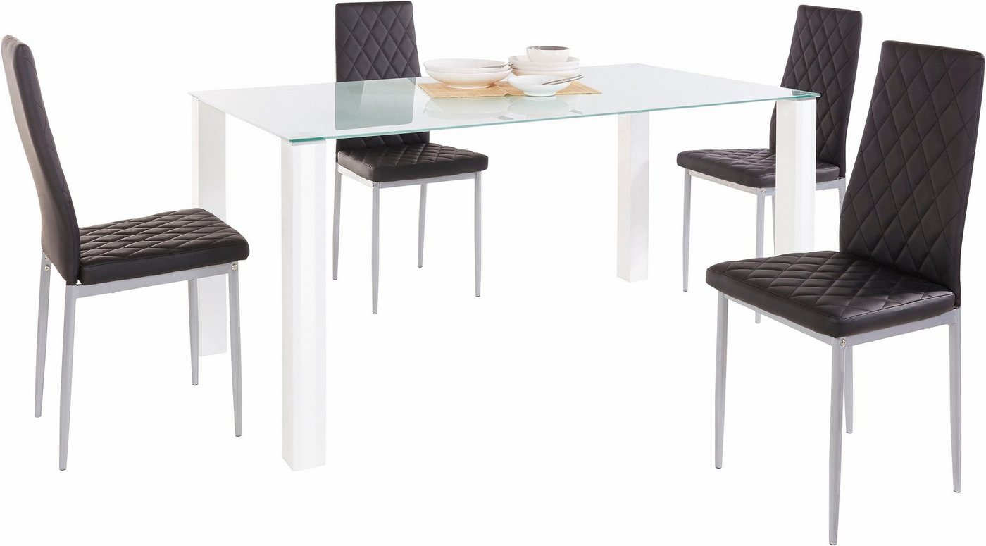 INOSIGN Essgruppe, (Set, 5-tlg), 160 cm breiter Glastisch, verschiedene Farbvarianten der Stuhlbezüge von INOSIGN