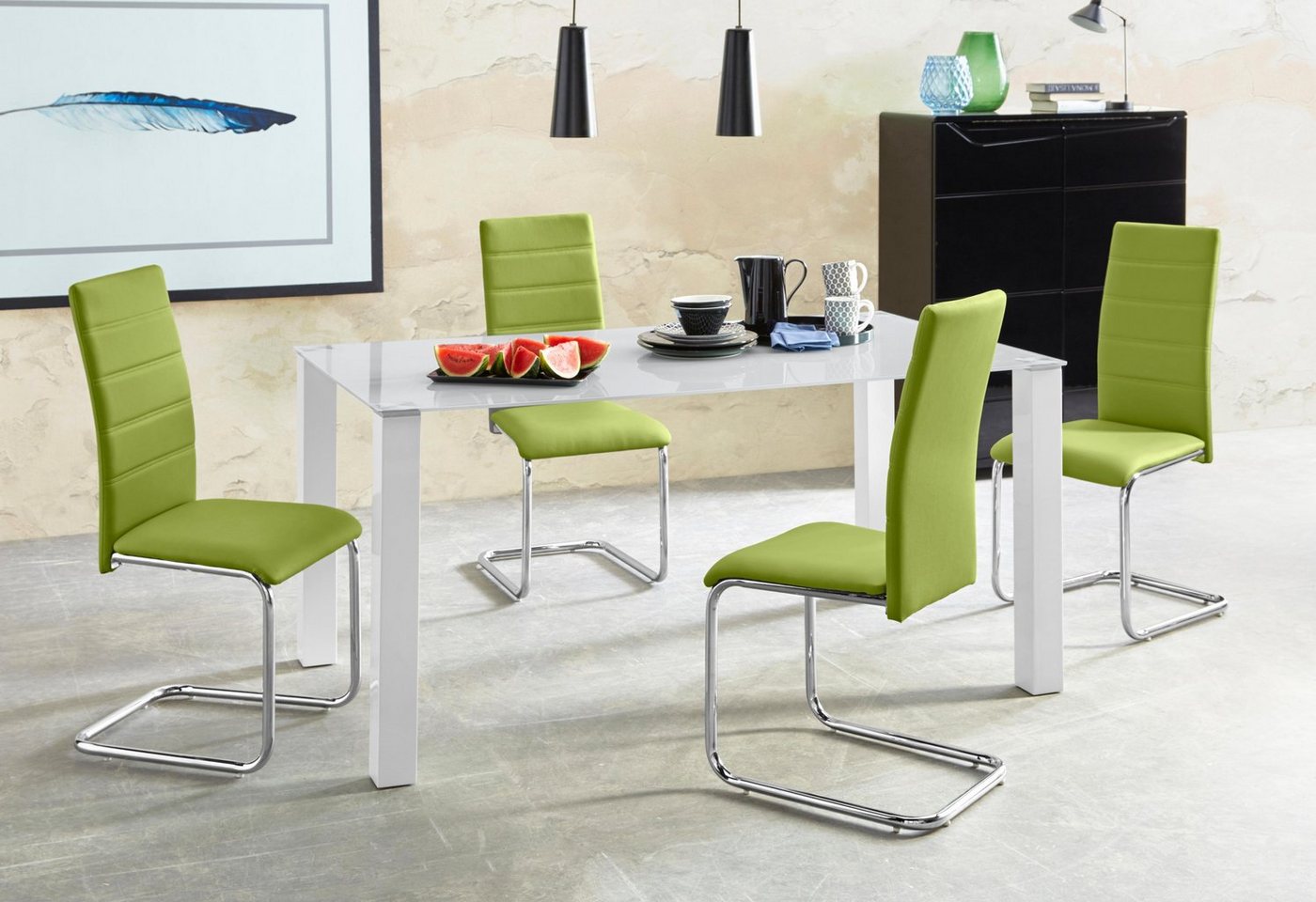 INOSIGN Essgruppe Normadora, (Set, 5-tlg), mit Glastisch, Freischwinger belastbar bis 120 KG von INOSIGN