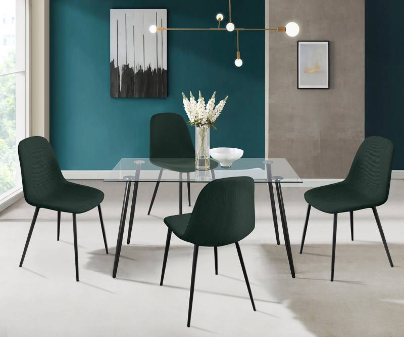 INOSIGN Essgruppe Danny-Miller, (Set, 5-tlg., Set 140 cm), Glastisch 140x80 cm mit 4 Stühlen (Cord), Gestell aus Metall von INOSIGN