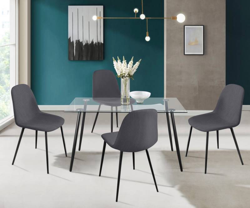INOSIGN Essgruppe Danny-Miller, (Set, 5-tlg., Set 140 cm), Glastisch 140x80 cm mit 4 Stühlen (Cord), Gestell aus Metall von INOSIGN