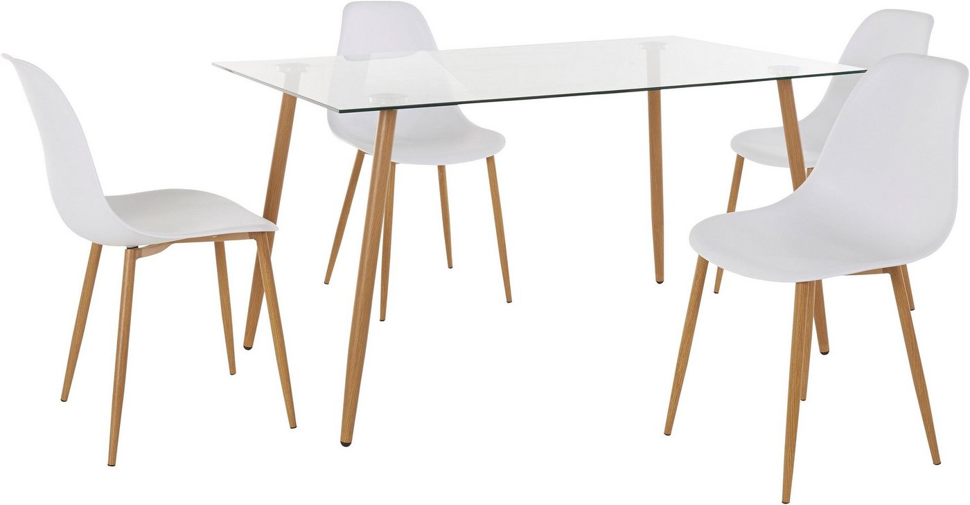 INOSIGN Essgruppe Miller, (Set, 5-tlg), Eckiger Glastisch mit 4 Stühlen (Kunststoffschale) von INOSIGN