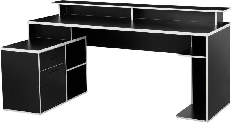 INOSIGN Gamingtisch Game, Computertisch, Eckschreibtisch, Towerfach, Kabeldurchlass, Monitoraufsatz, Stauraum, Maße 180x102 cm von INOSIGN