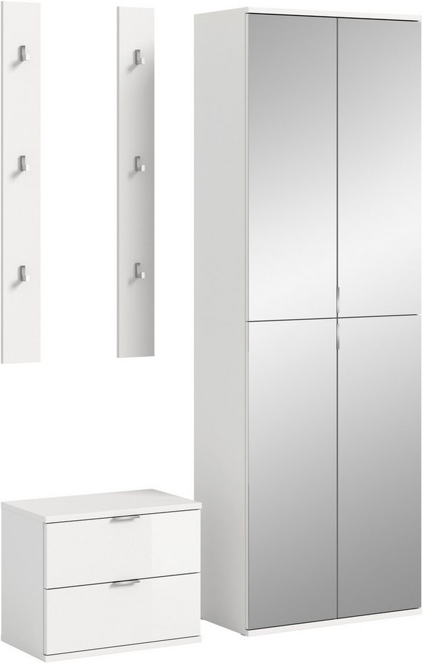 INOSIGN Garderoben-Set Trondheim, Garderobenset 3-tlg. Breite 128 cm, (3-St), hochglanz, best. aus: Spiegelschrank, 2er Set Paneele,Kommode, Flur von INOSIGN