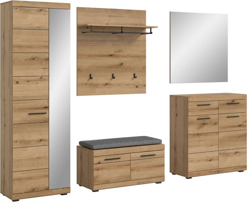INOSIGN Garderoben-Set SIENA, Breite 272 cm, 6-tlg., individuell stellbar, inkl. Sitzkissen, (Komplett-Set, 5-St., Garderobenschrank, Sitzbank, Sitzkissen, Paneel,Schuhschrank & Spiegel), Garderobenkombination, Flurgarderobe, Flur, Garderobe, Diele von INOSIGN