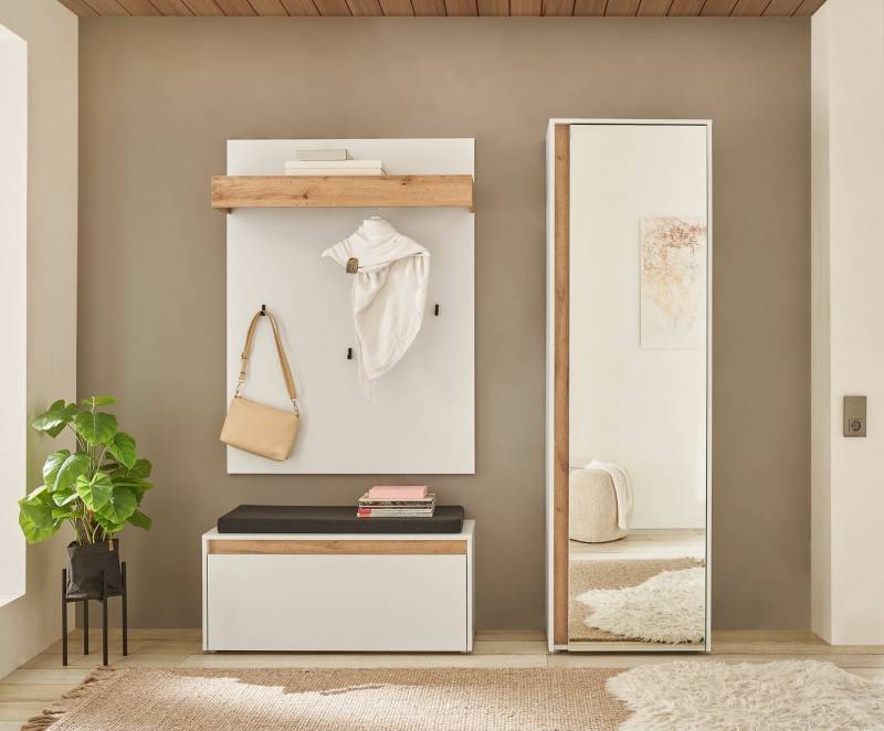 INOSIGN Garderoben-Set GIRON/CiTY, moderne Garderobe, Komplettset mit viel Stauraum, (Komplett-Set, 3-St), enthält Garderobenschrank, Paneel, Schuhbank inkl. Sitzkissen von INOSIGN