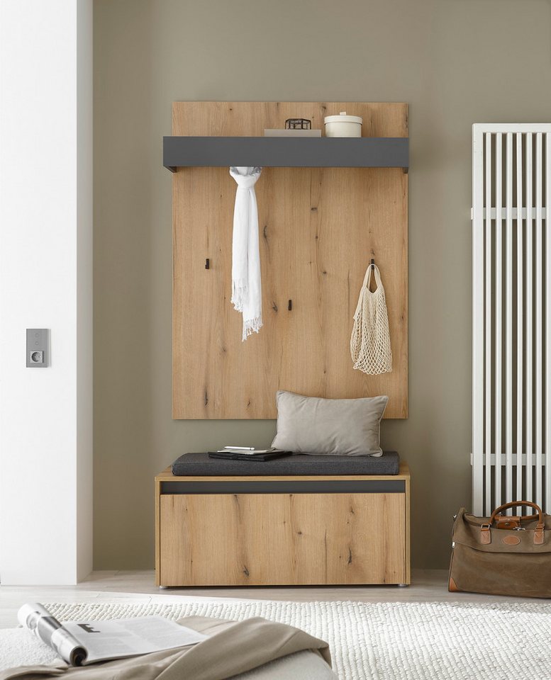 INOSIGN Garderoben-Set GIRON/CiTY, moderne Garderobe, Komplettset mit viel Stauraum, (Komplett-Set, 2-St), enthält Garderobenpaneel & Schuhbank inkl. Sitzkissen, 100 cm breit von INOSIGN