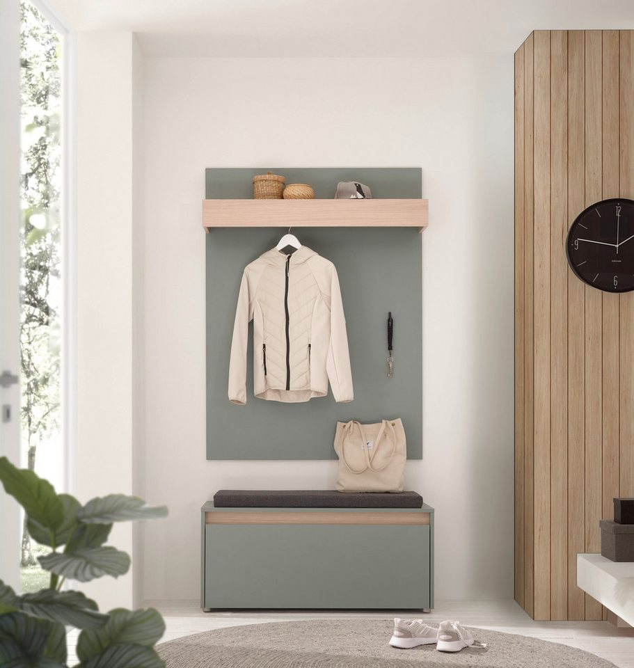 INOSIGN Garderoben-Set GIRON/CiTY, moderne Garderobe, Komplettset mit viel Stauraum, (Komplett-Set, 2-St), enthält Garderobenpaneel & Schuhbank inkl. Sitzkissen, 100 cm breit von INOSIGN