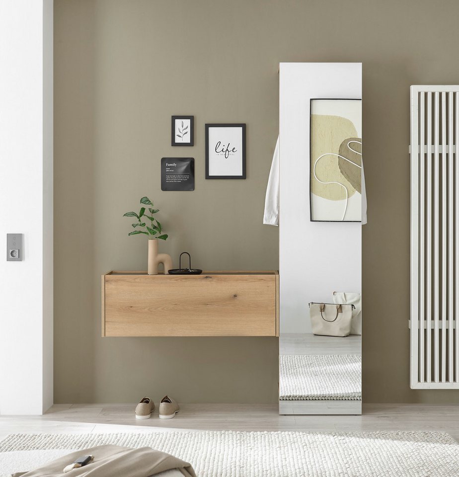 INOSIGN Garderoben-Set GIRON/CiTY, moderne Garderobe, Komplettset mit viel Stauraum, (Komplett-Set, 2-St), enthält Hängeschrank & Garderobenelement mit Spiegel, 150 cm breit von INOSIGN
