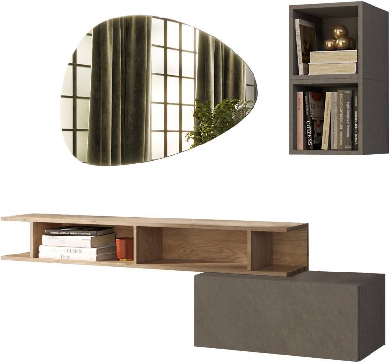 INOSIGN Garderoben-Set INFINITY, 4tlg. Breite 150 cm, Höhe variabel, moderne Garderobe, (Spar-Set, 4-St), (Hängeschrank, Wandregal, Würfelregal 2er Set, Spiegel) Diele, Flur von INOSIGN