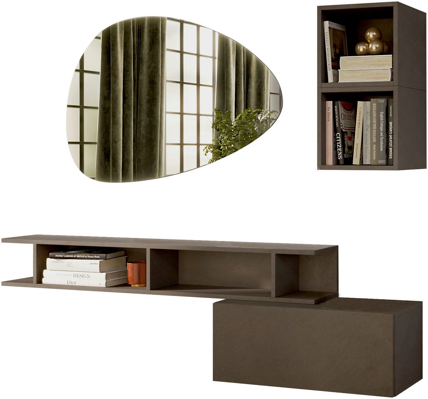 INOSIGN Garderoben-Set INFINITY, 4tlg. Breite 150 cm, Höhe variabel, moderne Garderobe, (Spar-Set, 4-St), (Hängeschrank, Wandregal, Würfelregal 2er Set, Spiegel) Diele, Flur von INOSIGN