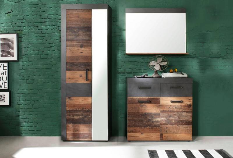 INOSIGN Garderoben-Set Ilana, (Set, 3-St), Garderobenmöbel im modernen Industrial Style mit antikfarbenen Griffen von INOSIGN
