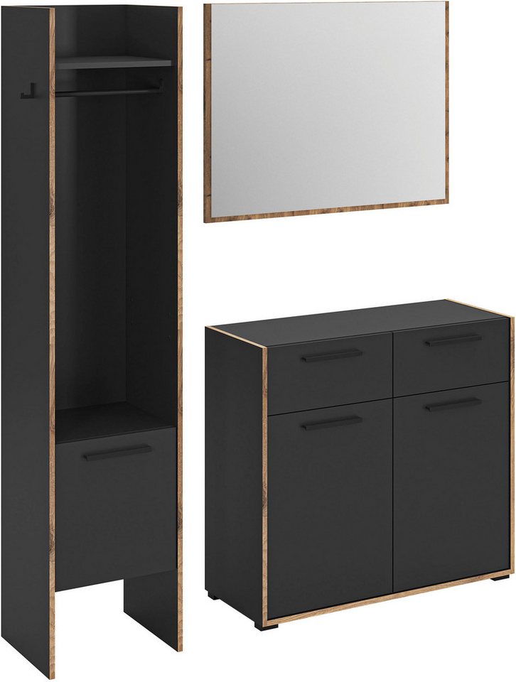 INOSIGN Garderoben-Set MUSTA, 3-teilig: Garderobenschrank, Kommode & Garderobenspiegel, Kombination, Kompaktgarderobe, Garderobenkombination, Garderobe von INOSIGN