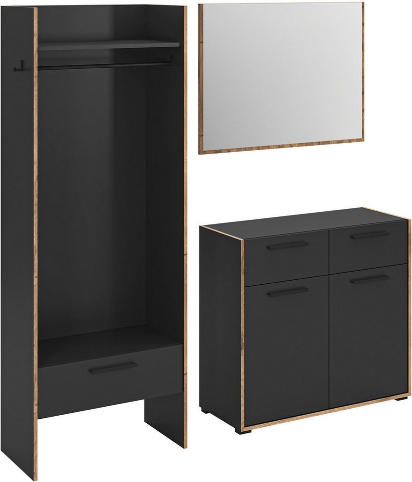 INOSIGN Garderoben-Set MUSTA, 3-teilig: Garderobenschrank, Kommode & Garderobenspiegel, Kombination, Kompaktgarderobe, Garderobenkombination, Garderobe von INOSIGN