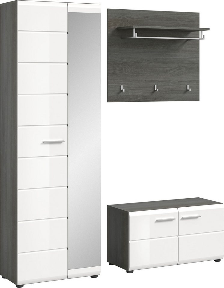 INOSIGN Garderoben-Set Rumba, 3-teilig, Breite 155 cm, Hochglanz Front, bestehend aus:, (3-St), Garderobenschrank, Sitzbank, Garderobenpaneel von INOSIGN