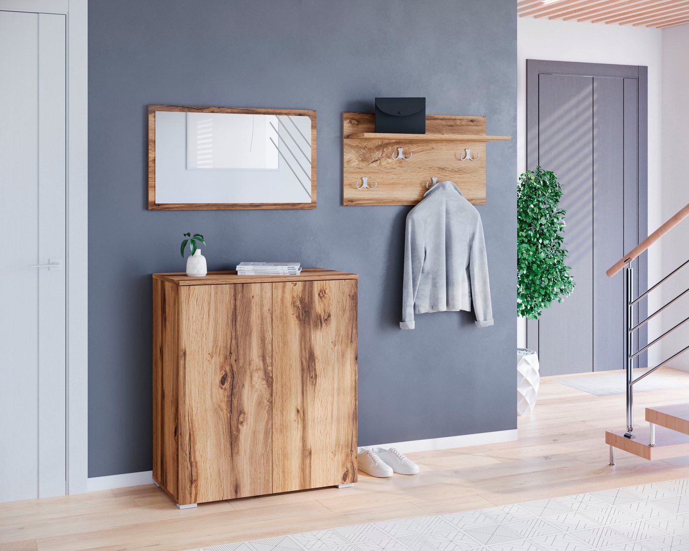 INOSIGN Garderoben-Set PARIS/ TOKYO, (Komplett-Set, 3-St), Kompaktgarderobe Breite 150cm mit Spiegel für Ihren Eingangsbereich von INOSIGN