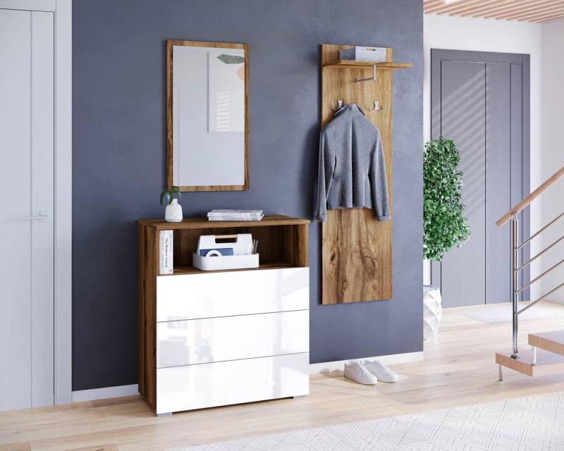 INOSIGN Garderoben-Set PARIS/ TOKYO, (Komplett-Set, 3-St), Garderoben- Set Breite 140cm, hochkant oder quer montierbar Spiegel von INOSIGN