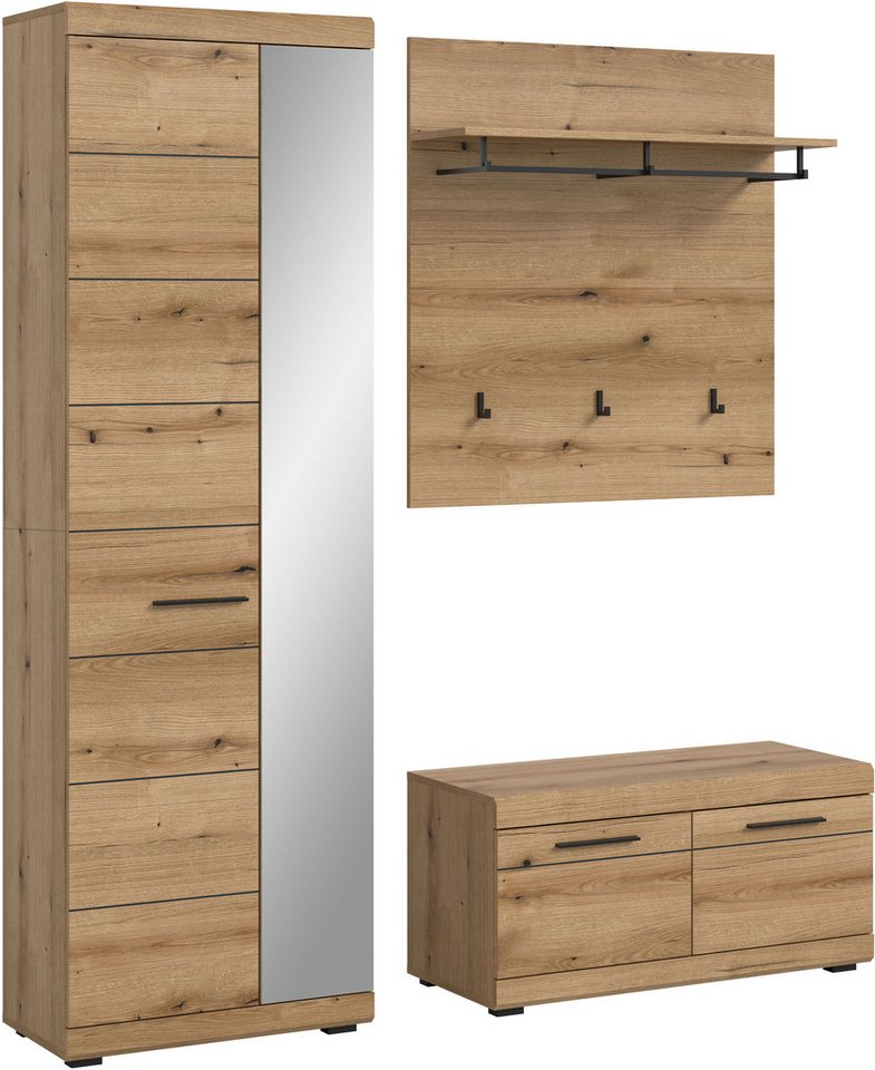 INOSIGN Garderoben-Set SIENA, Breite 167 cm, 3-teiliges Set, individuell stellbar, (Komplett-Set, 3-St., bestehend aus: Garderobenschrank, Sitzbank und Garderobenpaneel), Garderobenkombination, Flurgarderobe, Flur, Garderobe, Diele von INOSIGN