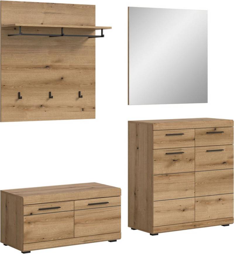 INOSIGN Garderoben-Set SIENA, Breite 195 cm, 4-teiliges Set, individuell stellbar, (Komplett-Set, 4-St., bestehend aus: Sitzbank, Garderobenpaneel, Schuhschrank und Spiegel), Garderobenkombination, Flurgarderobe, Flur, Garderobe, Diele von INOSIGN
