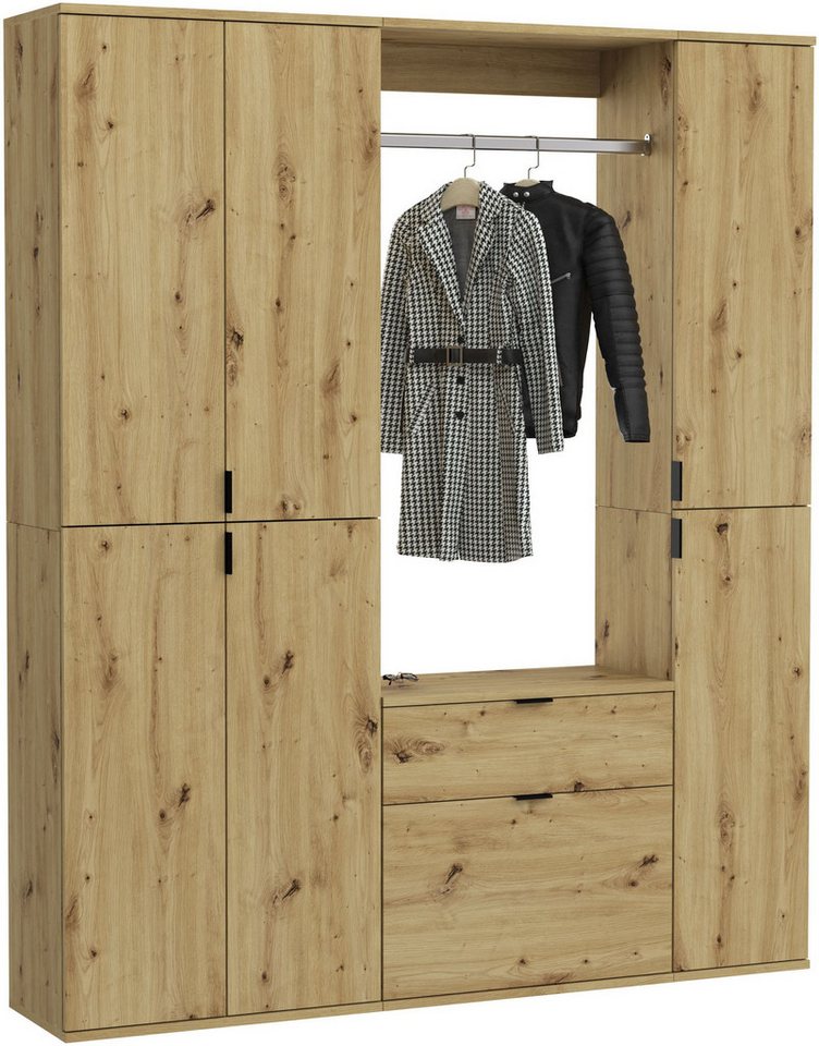 INOSIGN Garderoben-Set Trondheim, Breite 152 cm, 5-teilig, bestehend aus:, (Set, 4-St), 2x Garderobenschrank, 1 Kommode, 1 Garderobenstange, 1 Ablageboden von INOSIGN