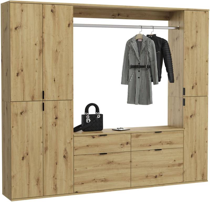 INOSIGN Garderoben-Set Trondheim, Breite 212 cm, 5-teilig, bestehend aus:, (Set, 4-St), 2x Garderobenschrank, 1 Kommode, 1 Garderobenstange, 1 Ablageboden von INOSIGN