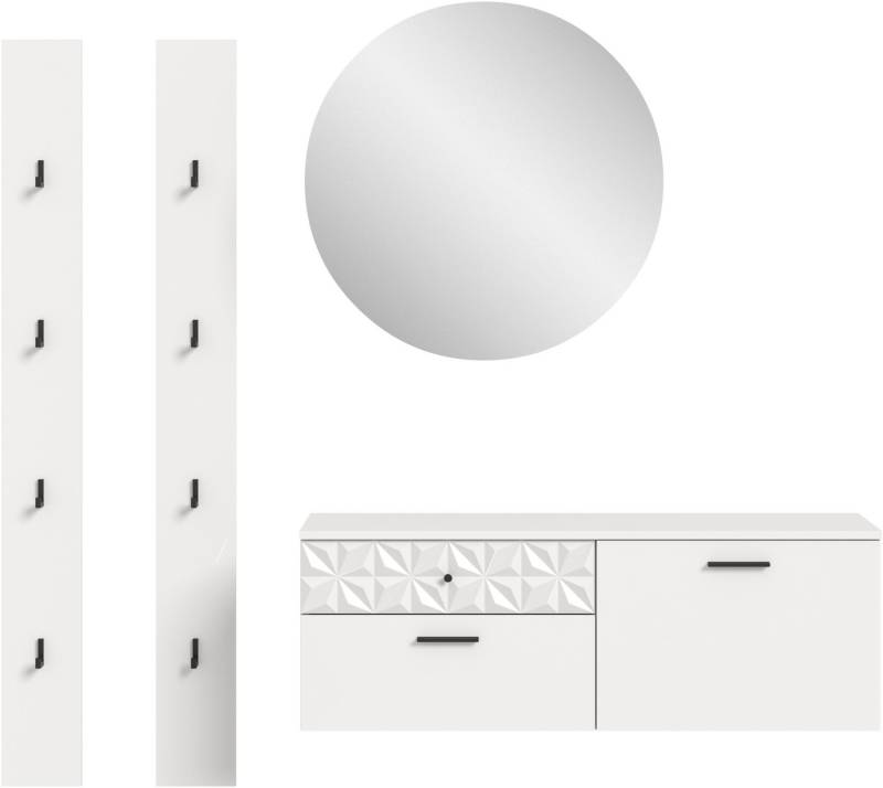 INOSIGN Garderoben-Set VICENZA, 4-tlg., mit foraler Ornamentabsetzung in der Front, (4-St), best. aus.: Schuhschrank, Spiegelschrank und 2x Hakenpaneel von INOSIGN