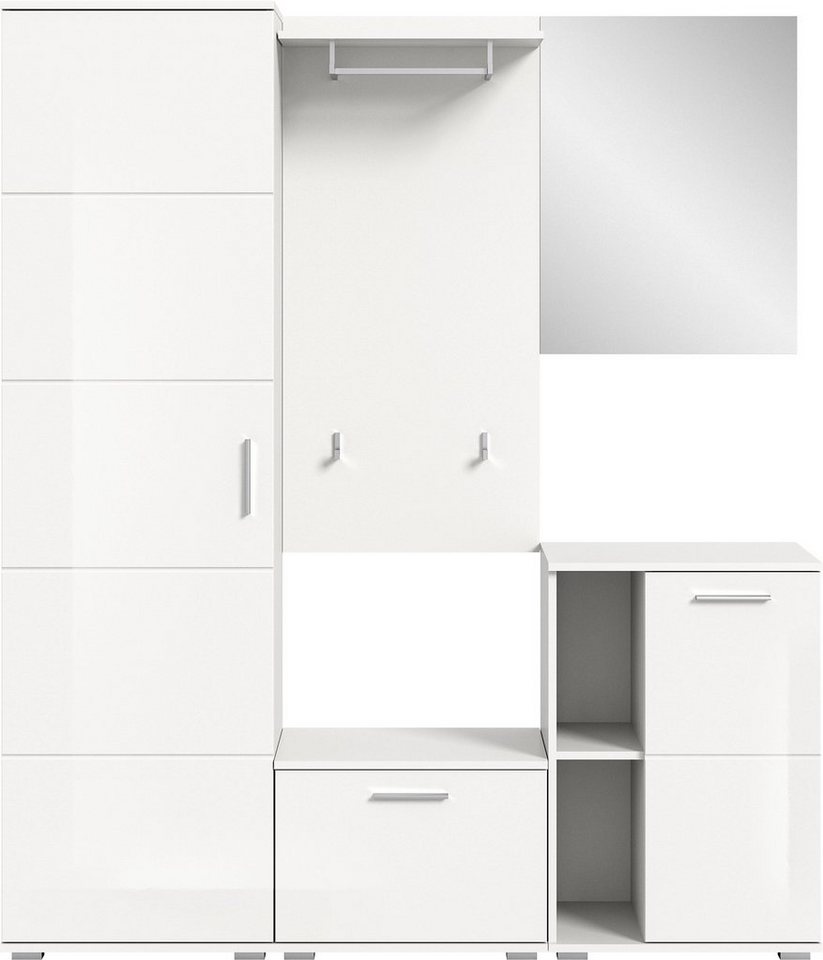 INOSIGN Garderoben-Set Valge, Breite 165 cm, 5-teiliges Set, bestehend aus:, (5-St), Garderobenschrank, Sitzbank, Garderobenpaneel, Schuhschrank & Spiegel von INOSIGN